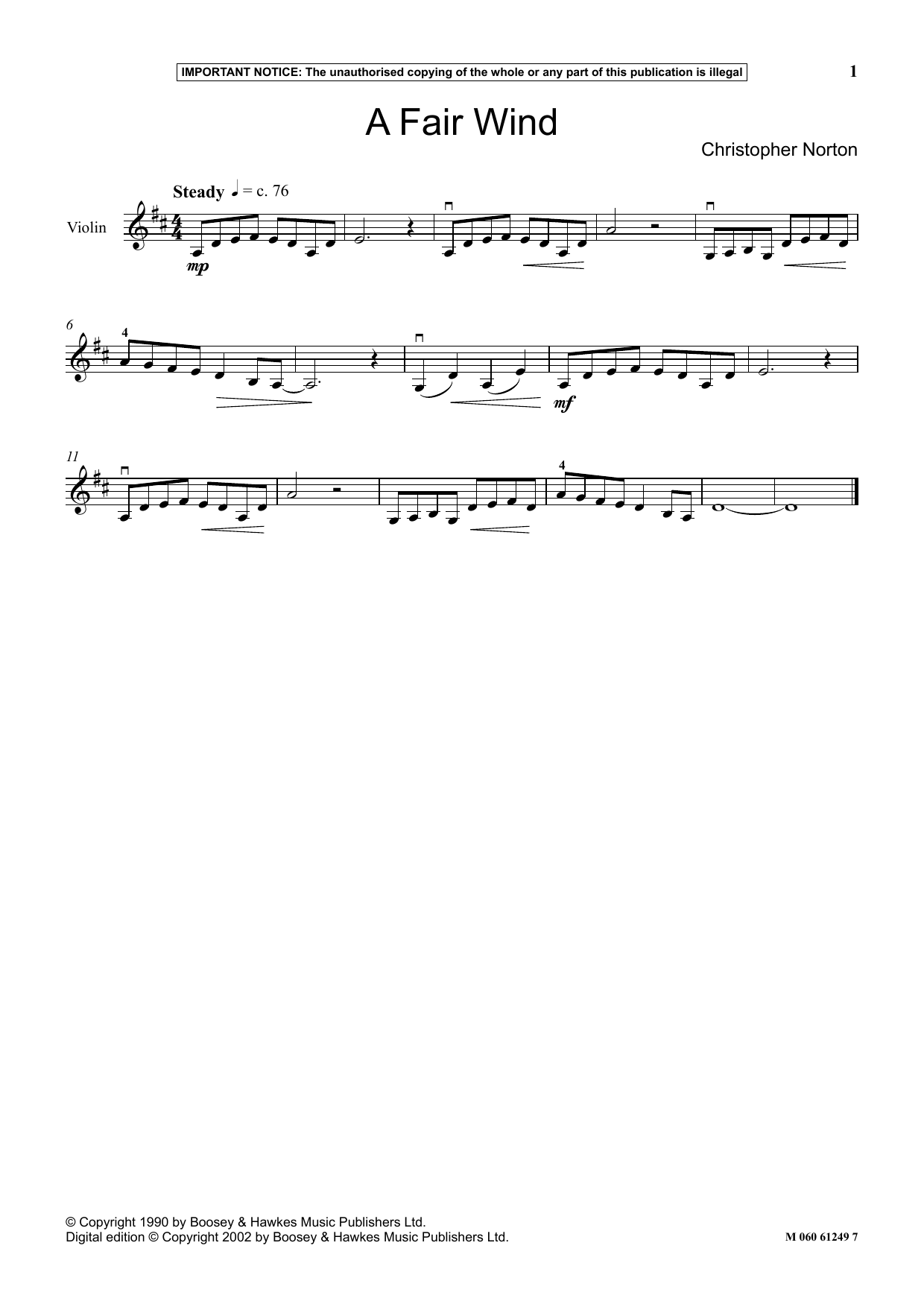 Christopher Norton A Fair Wind Sheet Music Notes & Chords for Instrumental Solo - Download or Print PDF