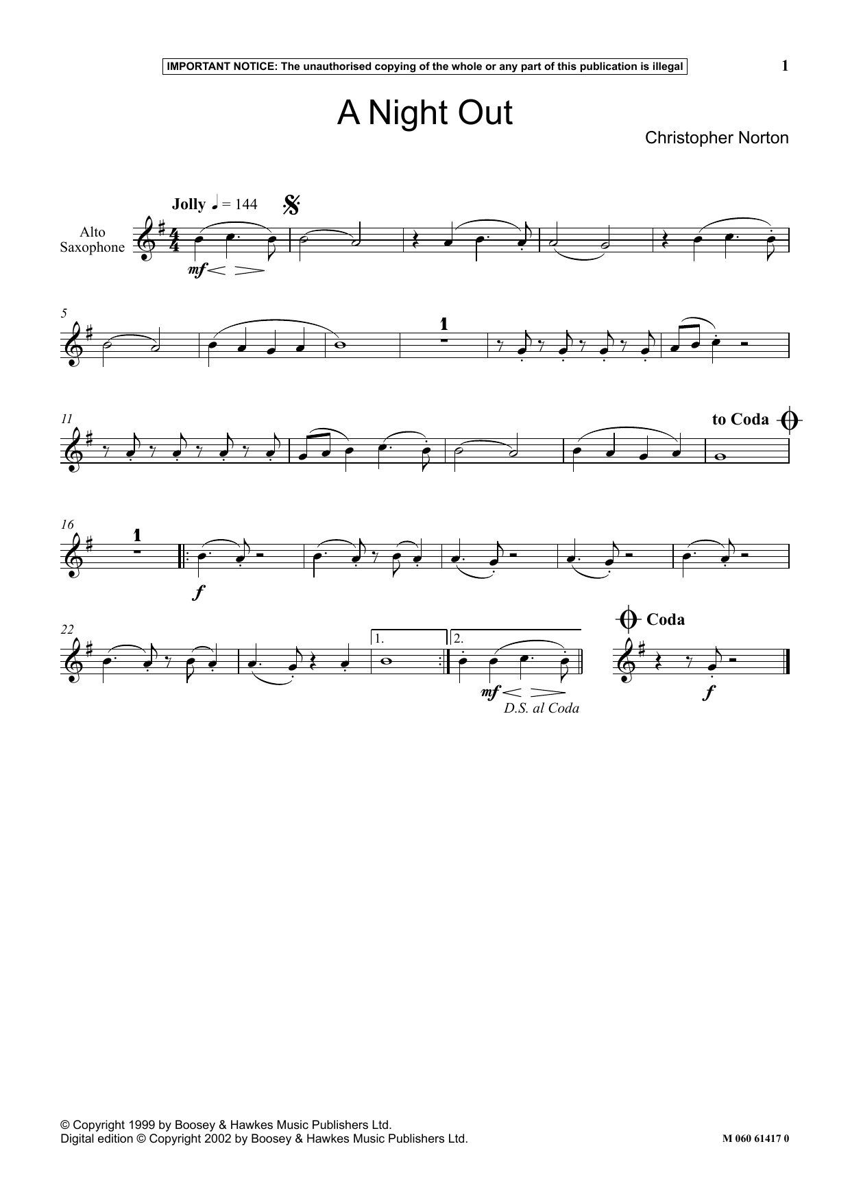 Christopher Norton A Night Out Sheet Music Notes & Chords for Instrumental Solo - Download or Print PDF