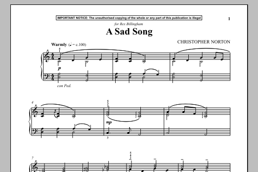Christopher Norton A Sad Song Sheet Music Notes & Chords for Piano - Download or Print PDF