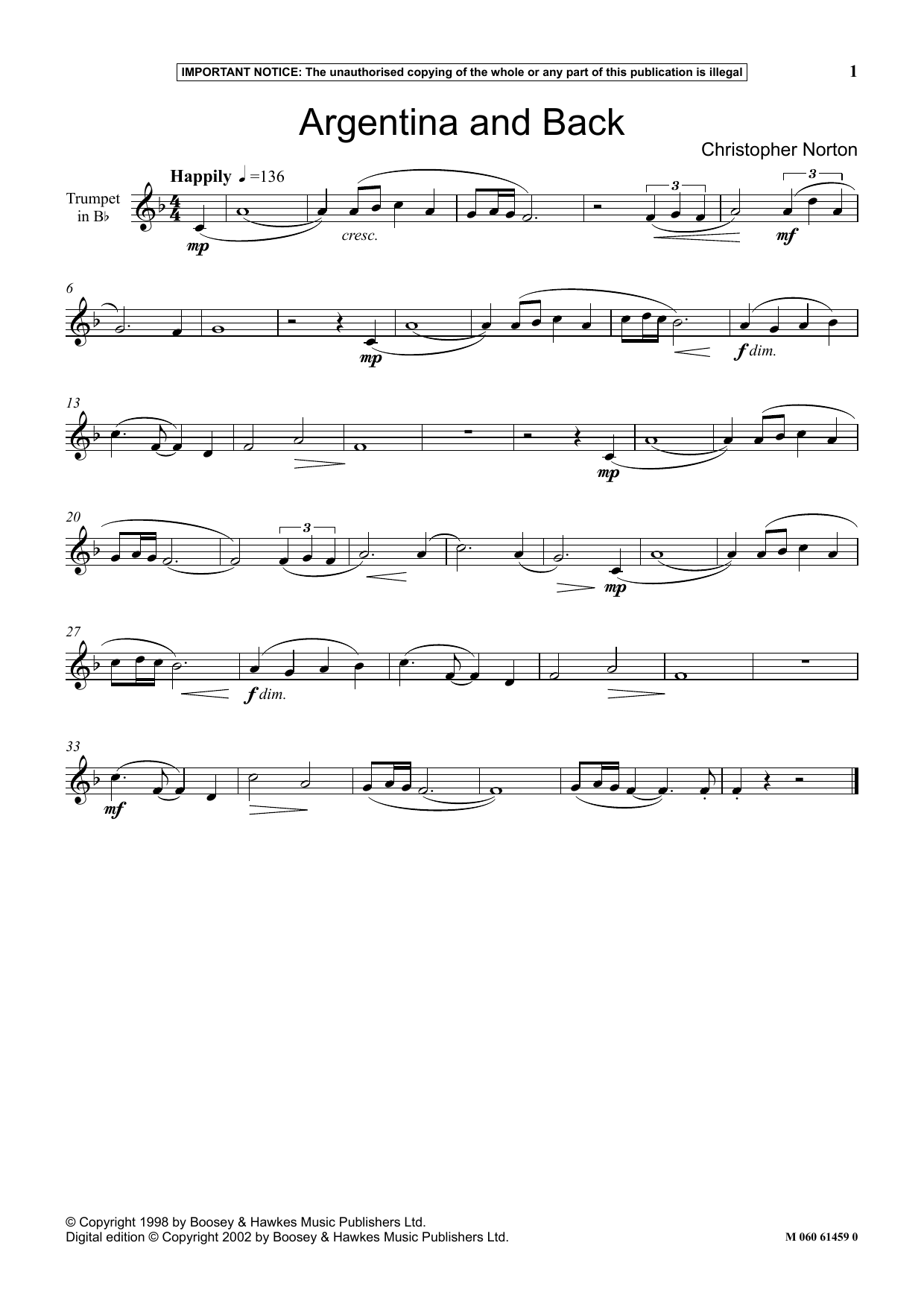 Christopher Norton Argentina And Back Sheet Music Notes & Chords for Instrumental Solo - Download or Print PDF