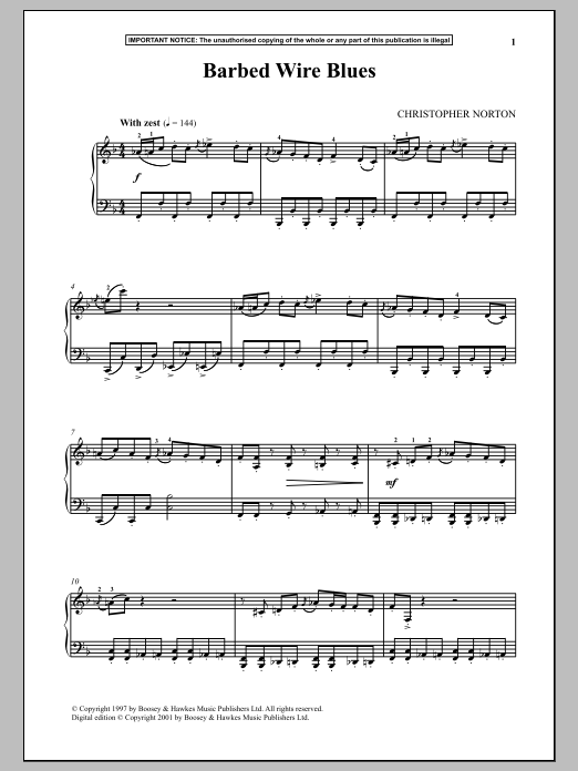 Christopher Norton Barbed Wire Blues Sheet Music Notes & Chords for Piano - Download or Print PDF Christopher Norton Barbed Wire Blues Sheet Music Notes & Chords for Piano - Download or Print PDF