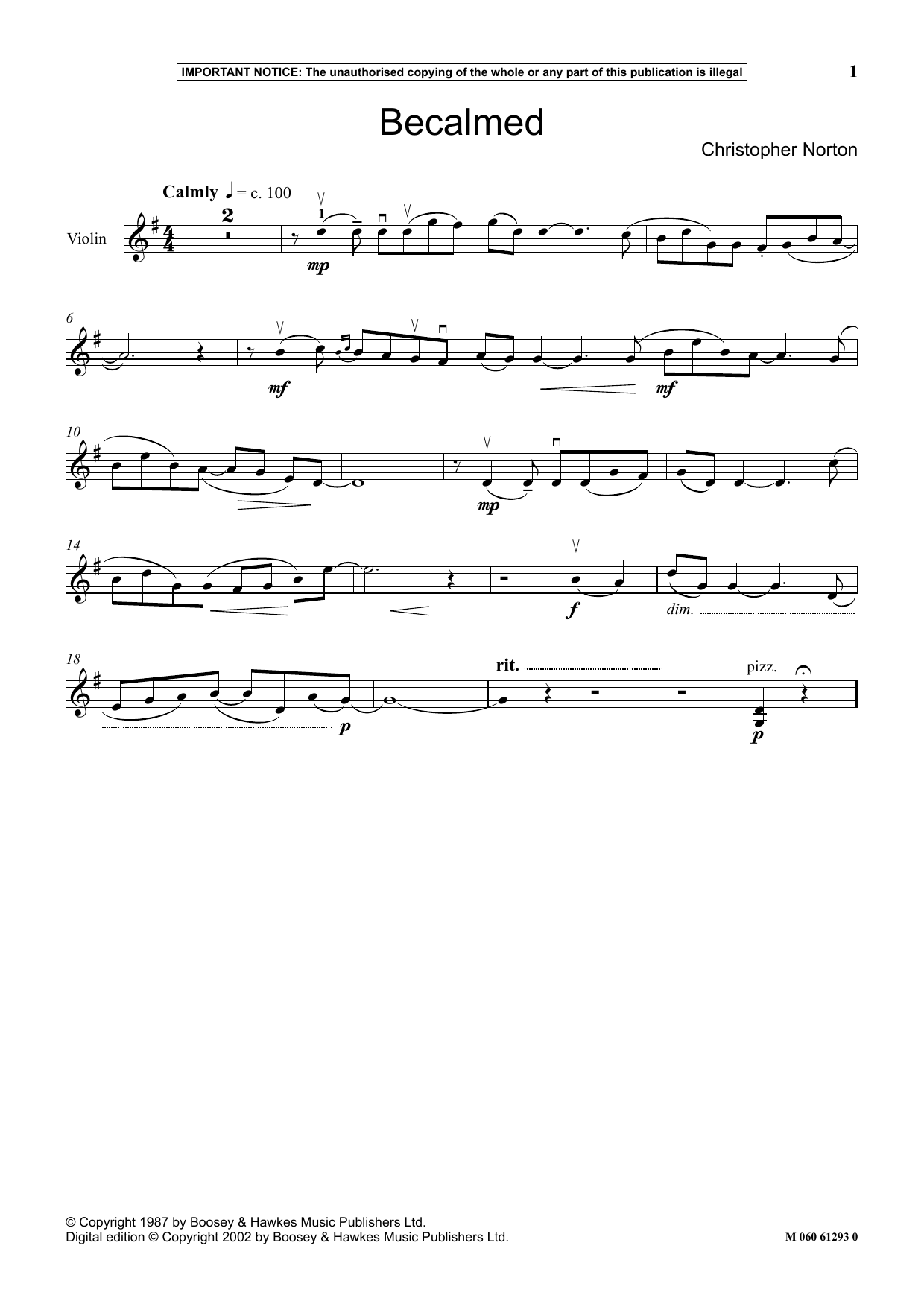 Christopher Norton Becalmed Sheet Music Notes & Chords for Instrumental Solo - Download or Print PDF