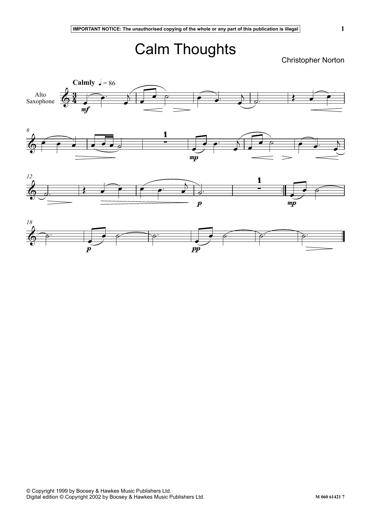 Christopher Norton Calm Thoughts Sheet Music Notes & Chords for Instrumental Solo - Download or Print PDF