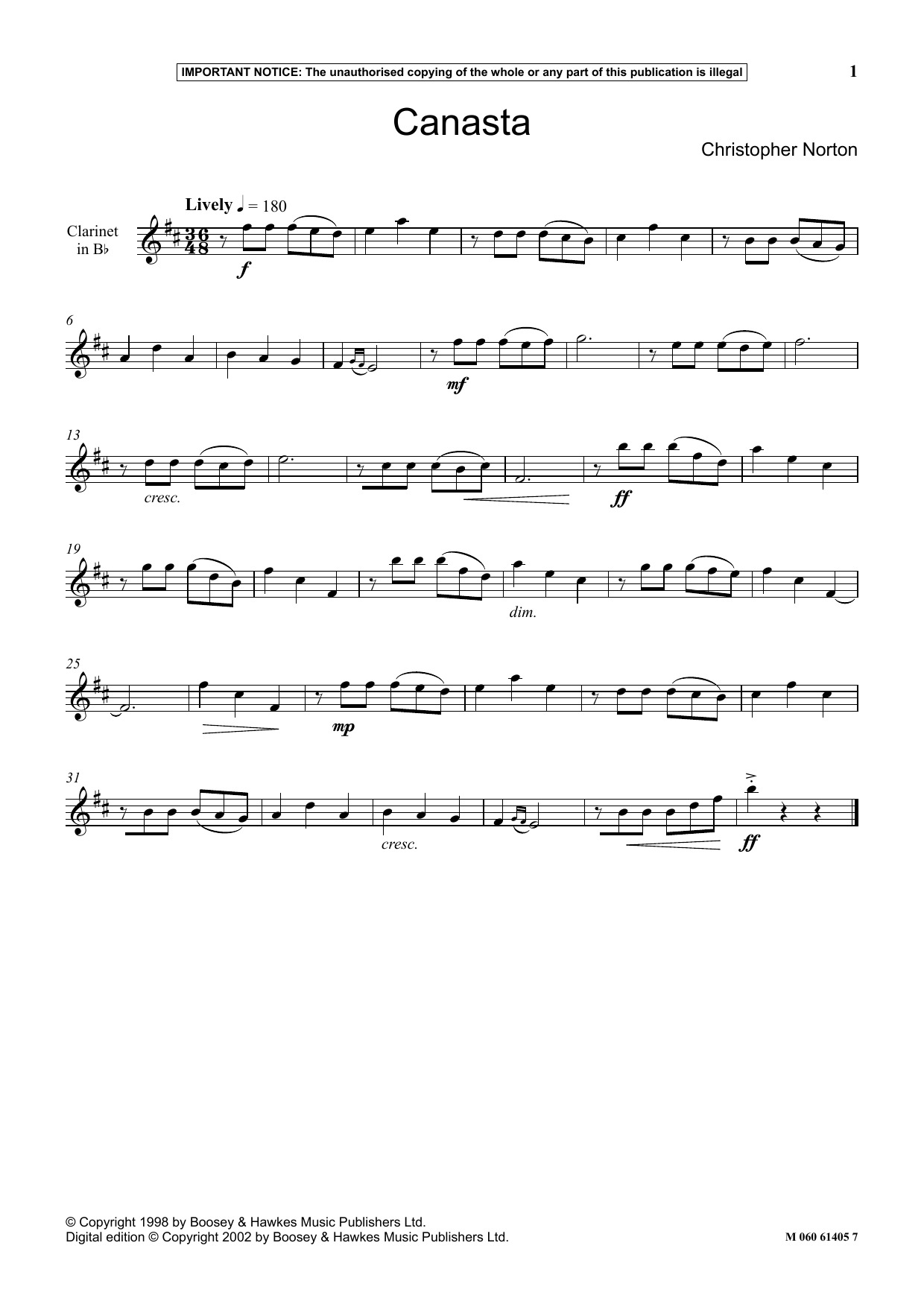 Christopher Norton Canasta Sheet Music Notes & Chords for Instrumental Solo - Download or Print PDF
