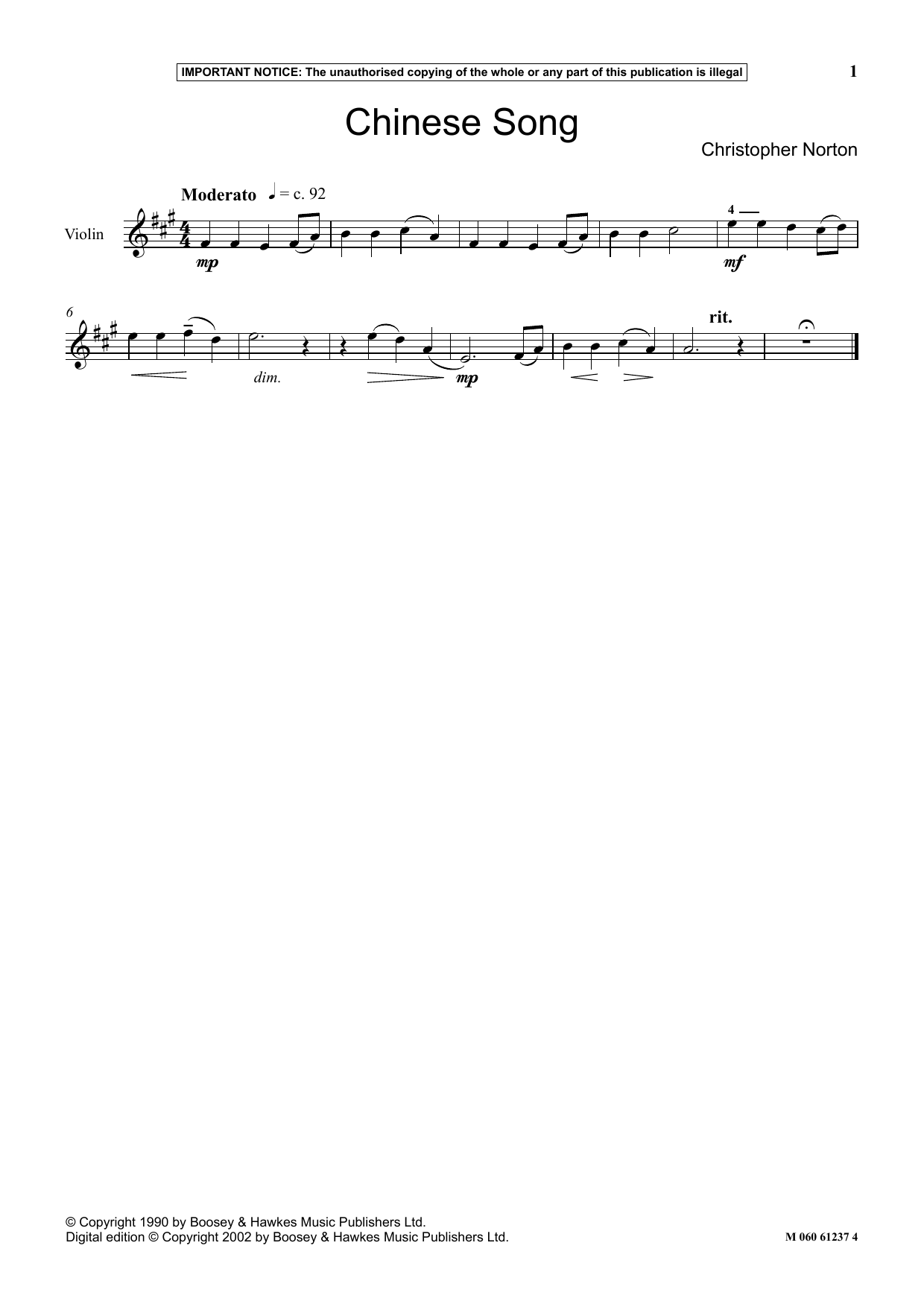 Christopher Norton Chinese Song Sheet Music Notes & Chords for Instrumental Solo - Download or Print PDF