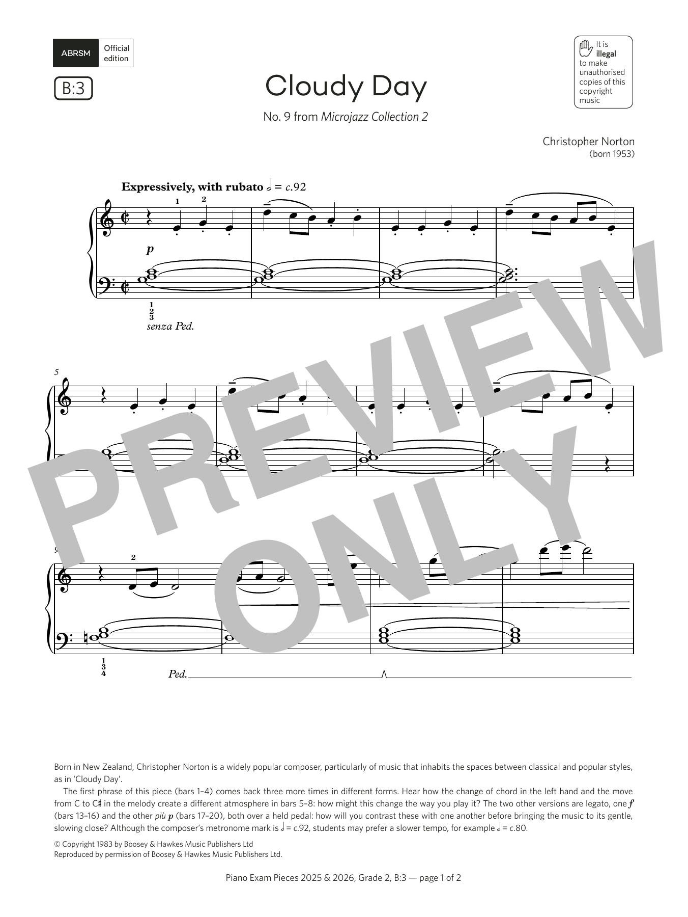 Christopher Norton Cloudy Day (Grade 2, list B3, from the ABRSM Piano Syllabus 2025 & 2026) Sheet Music Notes & Chords for Piano Solo - Download or Print PDF