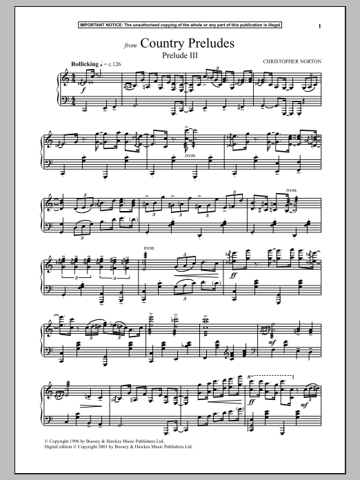 Christopher Norton Country Preludes, Prelude III Sheet Music Notes & Chords for Piano - Download or Print PDF