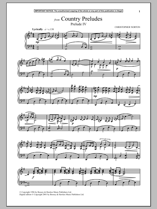 Christopher Norton Country Preludes, Prelude IV Sheet Music Notes & Chords for Piano - Download or Print PDF
