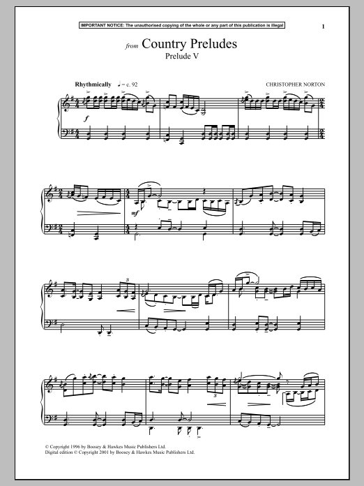 Christopher Norton Country Preludes, Prelude V Sheet Music Notes & Chords for Piano - Download or Print PDF
