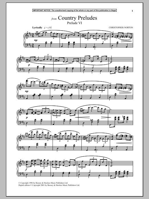 Christopher Norton Country Preludes, Prelude VI Sheet Music Notes & Chords for Piano - Download or Print PDF