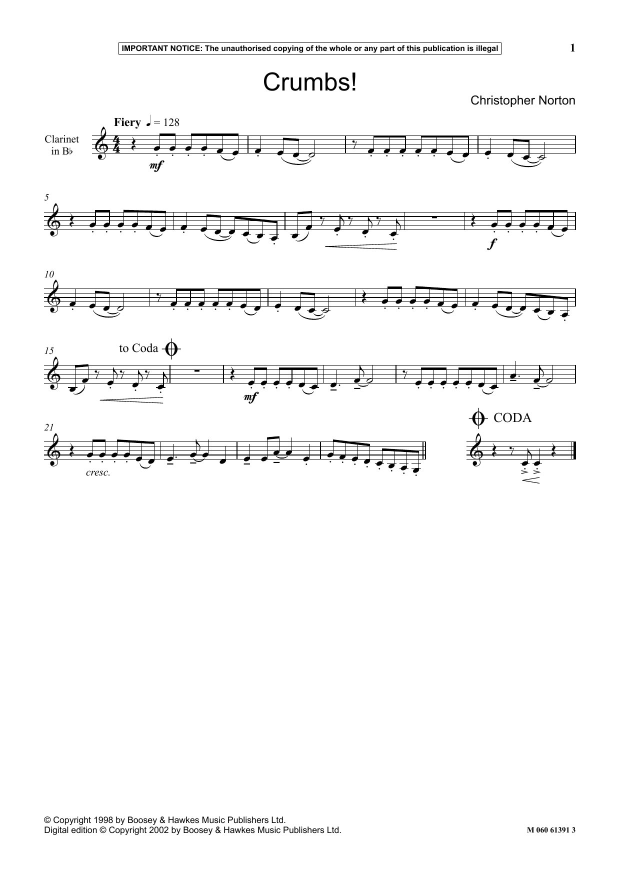 Christopher Norton Crumbs! Sheet Music Notes & Chords for Instrumental Solo - Download or Print PDF
