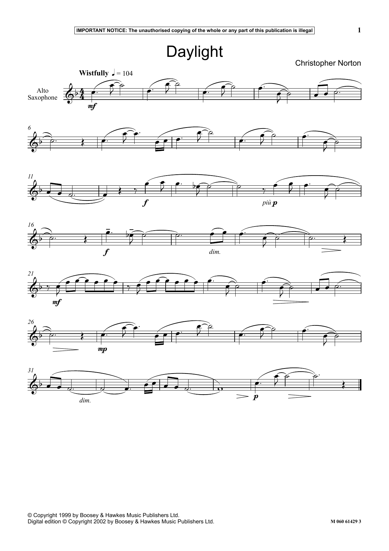 Christopher Norton Daylight Sheet Music Notes & Chords for Instrumental Solo - Download or Print PDF