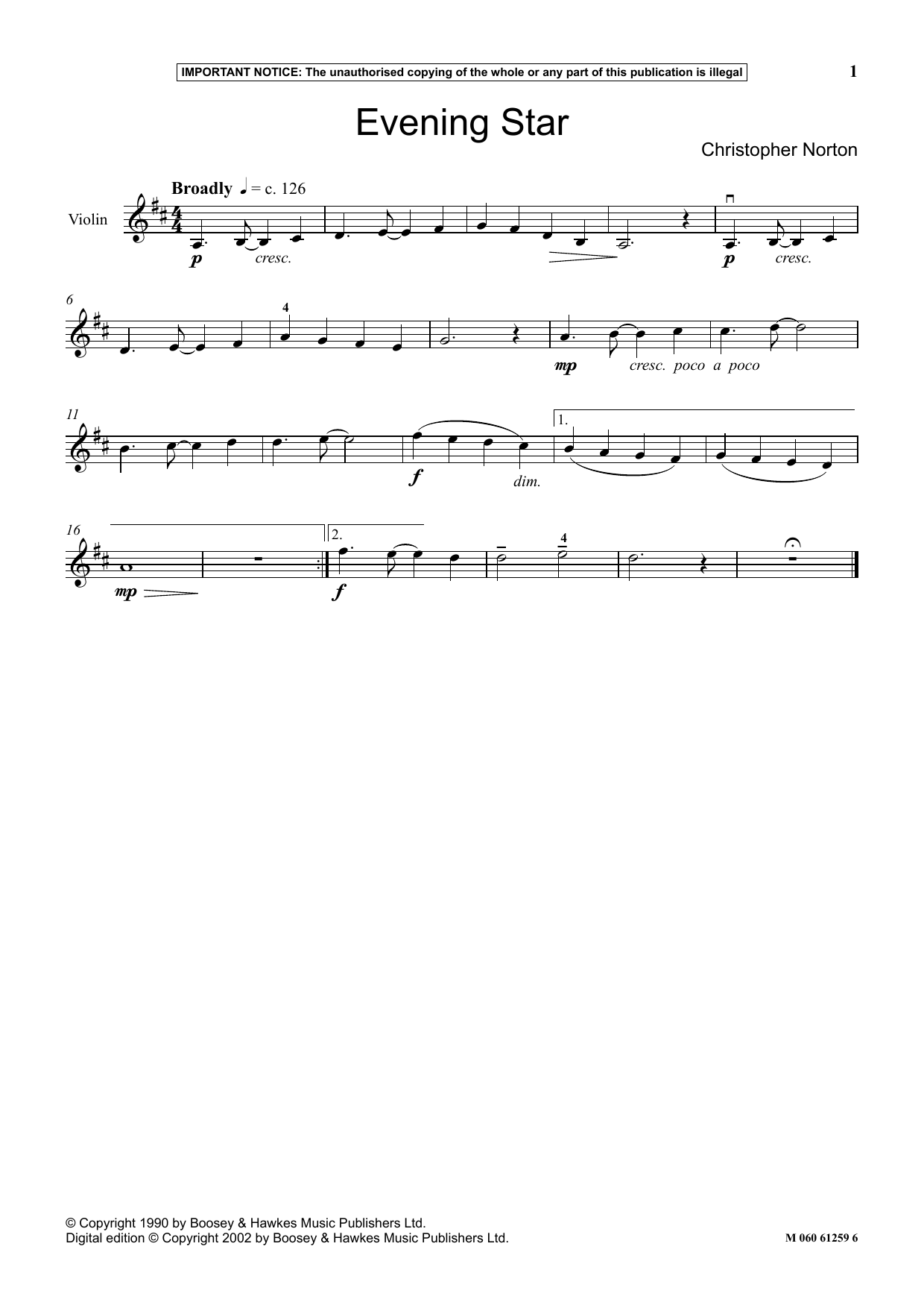 Christopher Norton Evening Star Sheet Music Notes & Chords for Instrumental Solo - Download or Print PDF
