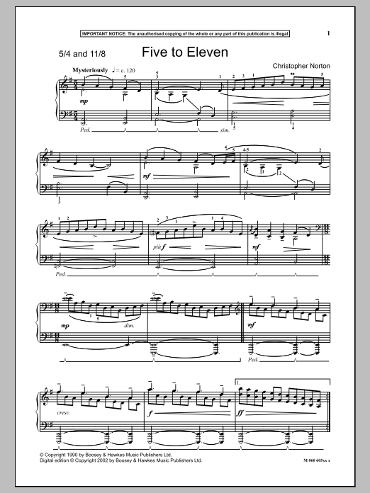 Christopher Norton Five To Eleven Sheet Music Notes & Chords for Piano - Download or Print PDF