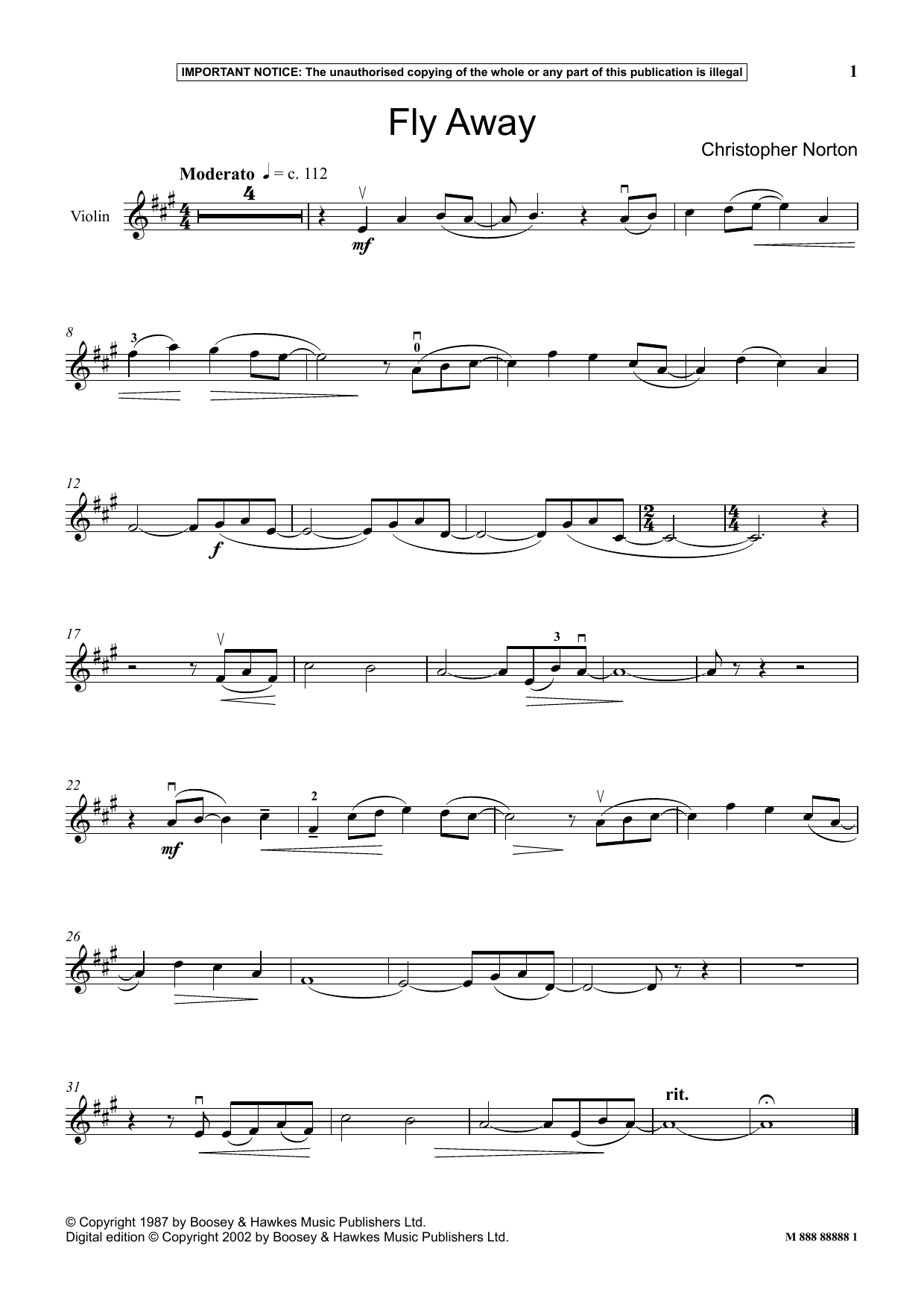 Christopher Norton Fly Away Sheet Music Notes & Chords for Instrumental Solo - Download or Print PDF
