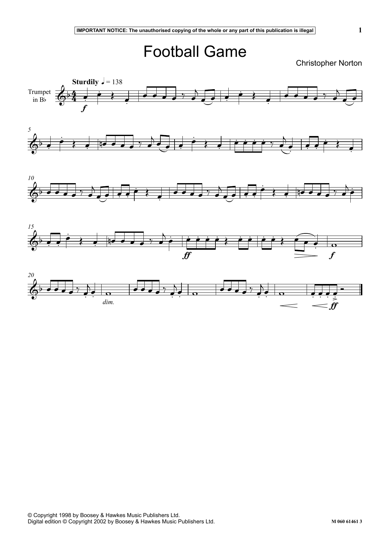 Christopher Norton Football Game Sheet Music Notes & Chords for Instrumental Solo - Download or Print PDF