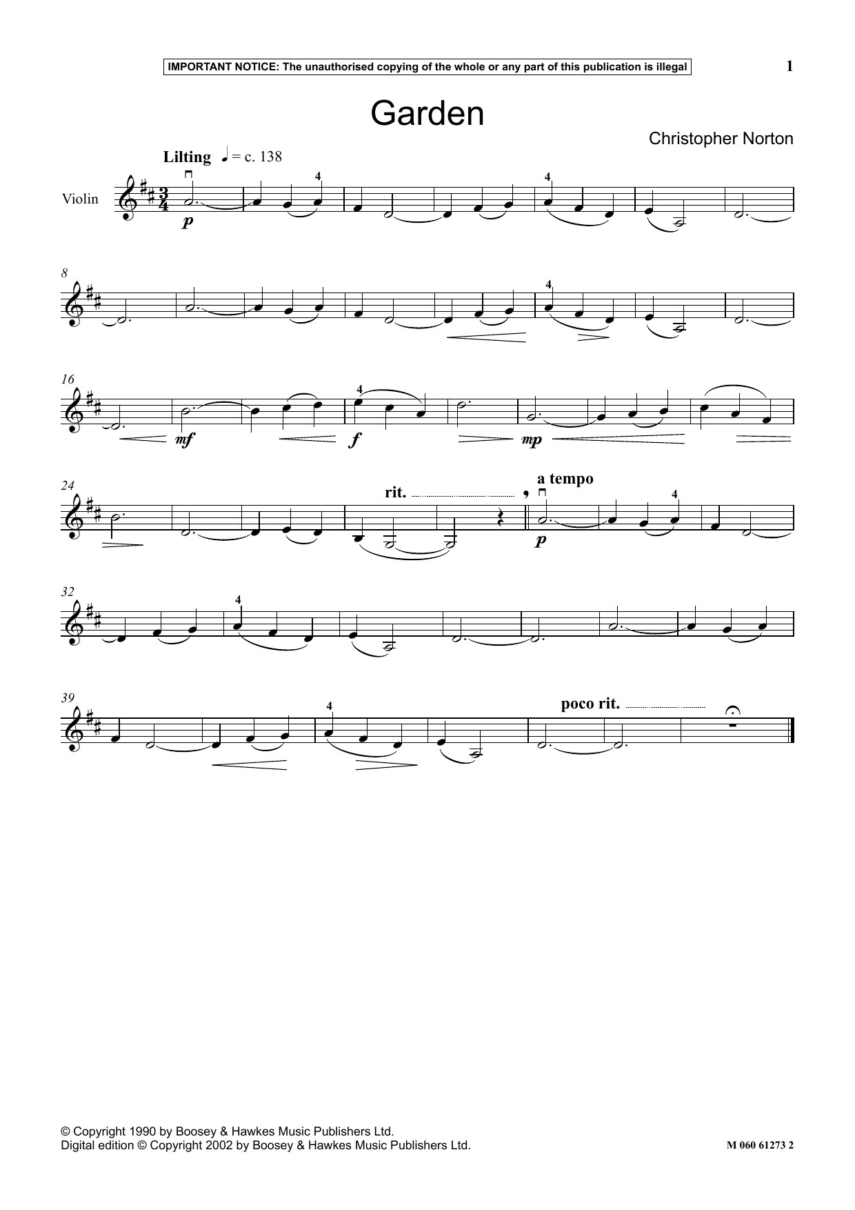 Christopher Norton Garden Sheet Music Notes & Chords for Instrumental Solo - Download or Print PDF
