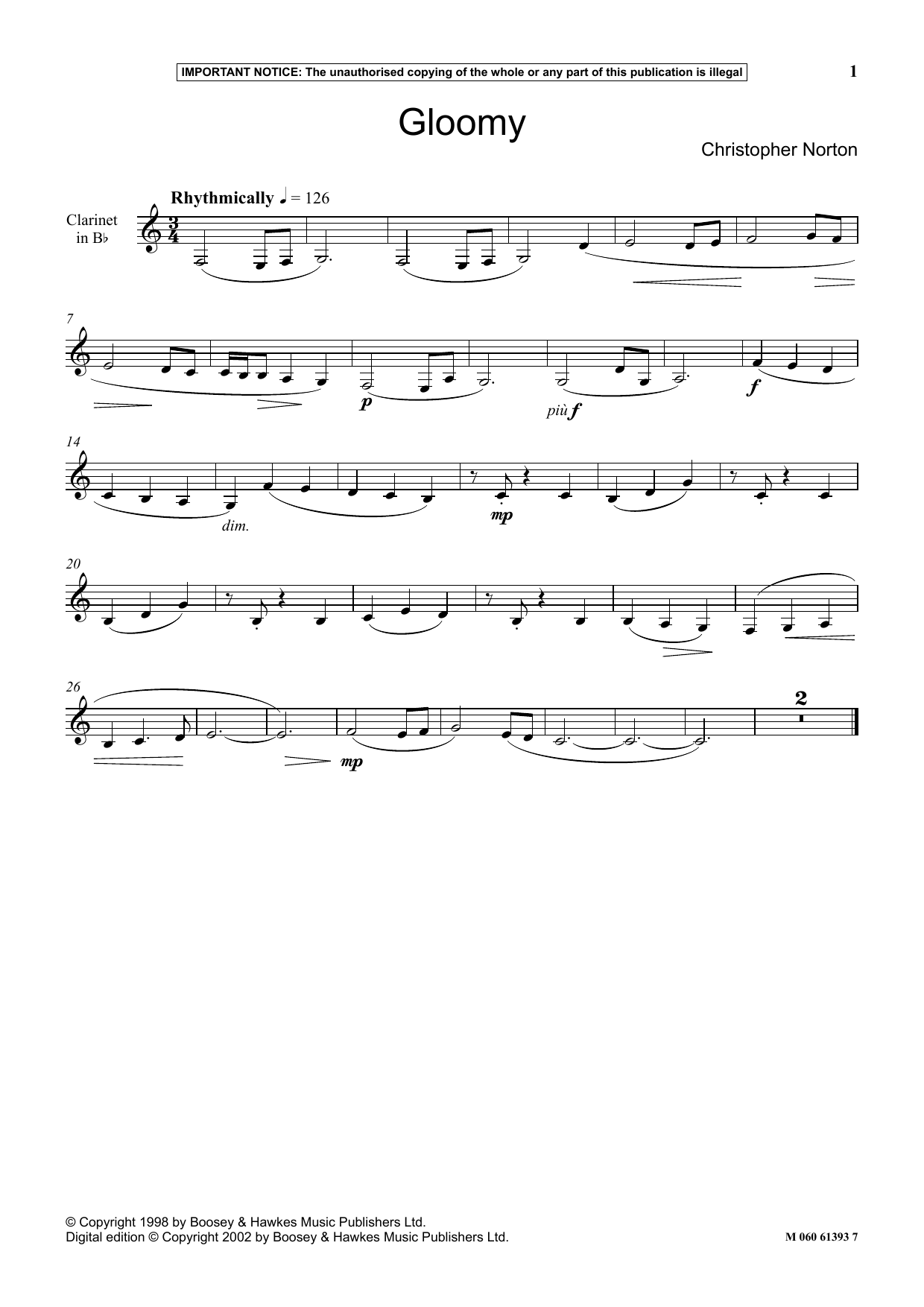 Christopher Norton Gloomy Sheet Music Notes & Chords for Instrumental Solo - Download or Print PDF