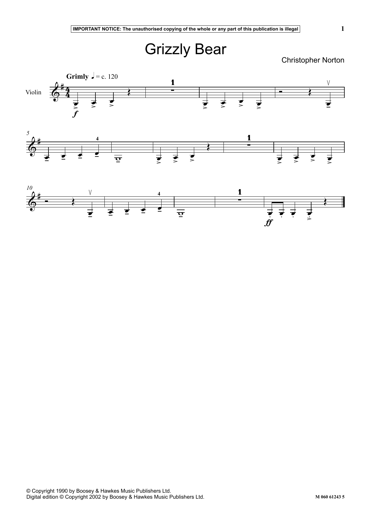 Christopher Norton Grizzly Bear Sheet Music Notes & Chords for Instrumental Solo - Download or Print PDF