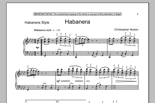 Christopher Norton Habanera Sheet Music Notes & Chords for Piano - Download or Print PDF