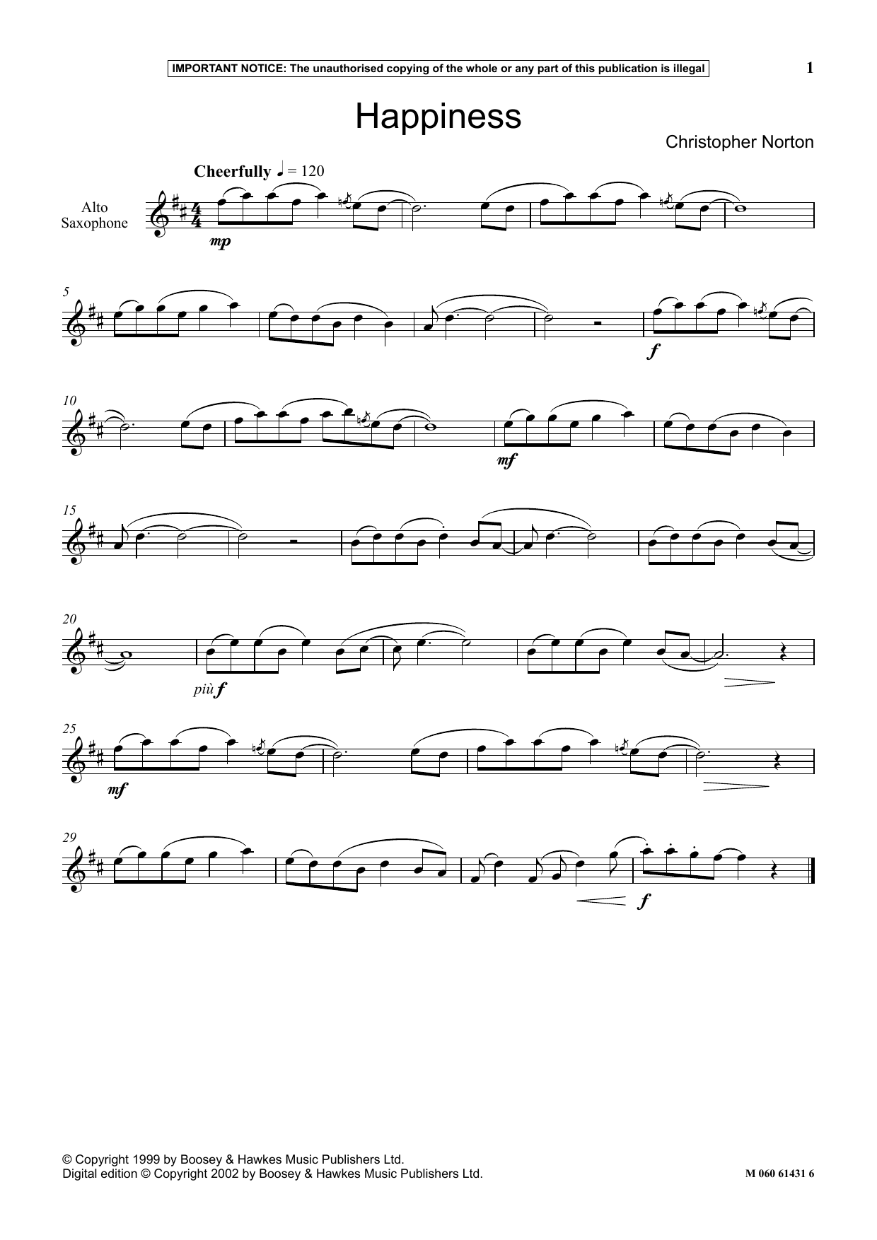 Christopher Norton Happiness Sheet Music Notes & Chords for Instrumental Solo - Download or Print PDF