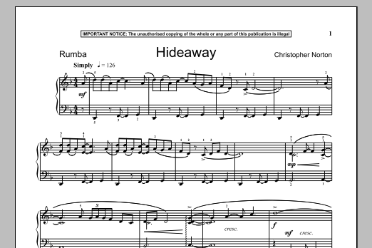 Christopher Norton Hideaway Sheet Music Notes & Chords for Piano - Download or Print PDF Christopher Norton Hideaway Sheet Music Notes & Chords for Piano - Download or Print PDF