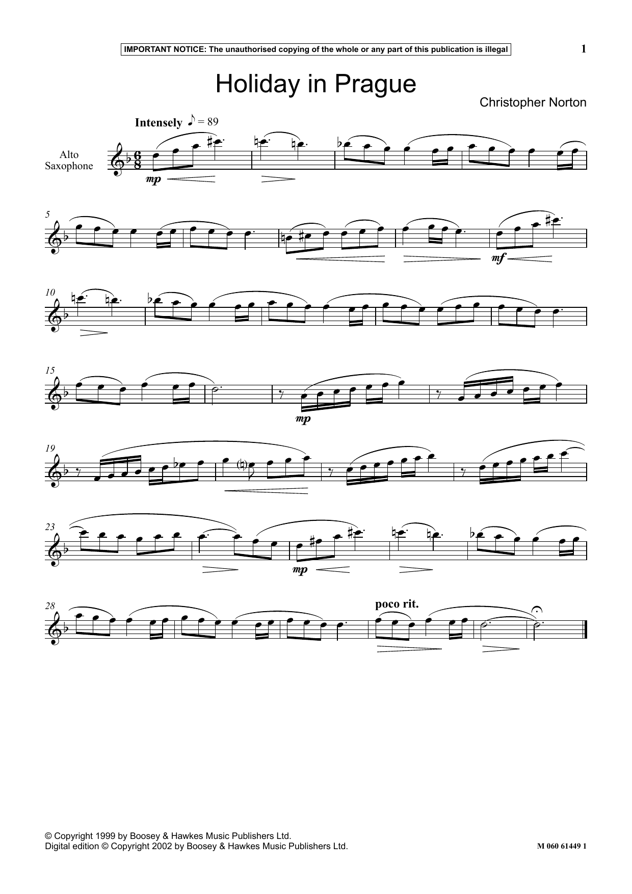 Christopher Norton Holiday In Prague Sheet Music Notes & Chords for Instrumental Solo - Download or Print PDF