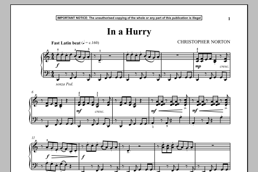 Christopher Norton In A Hurry Sheet Music Notes & Chords for Piano - Download or Print PDF
