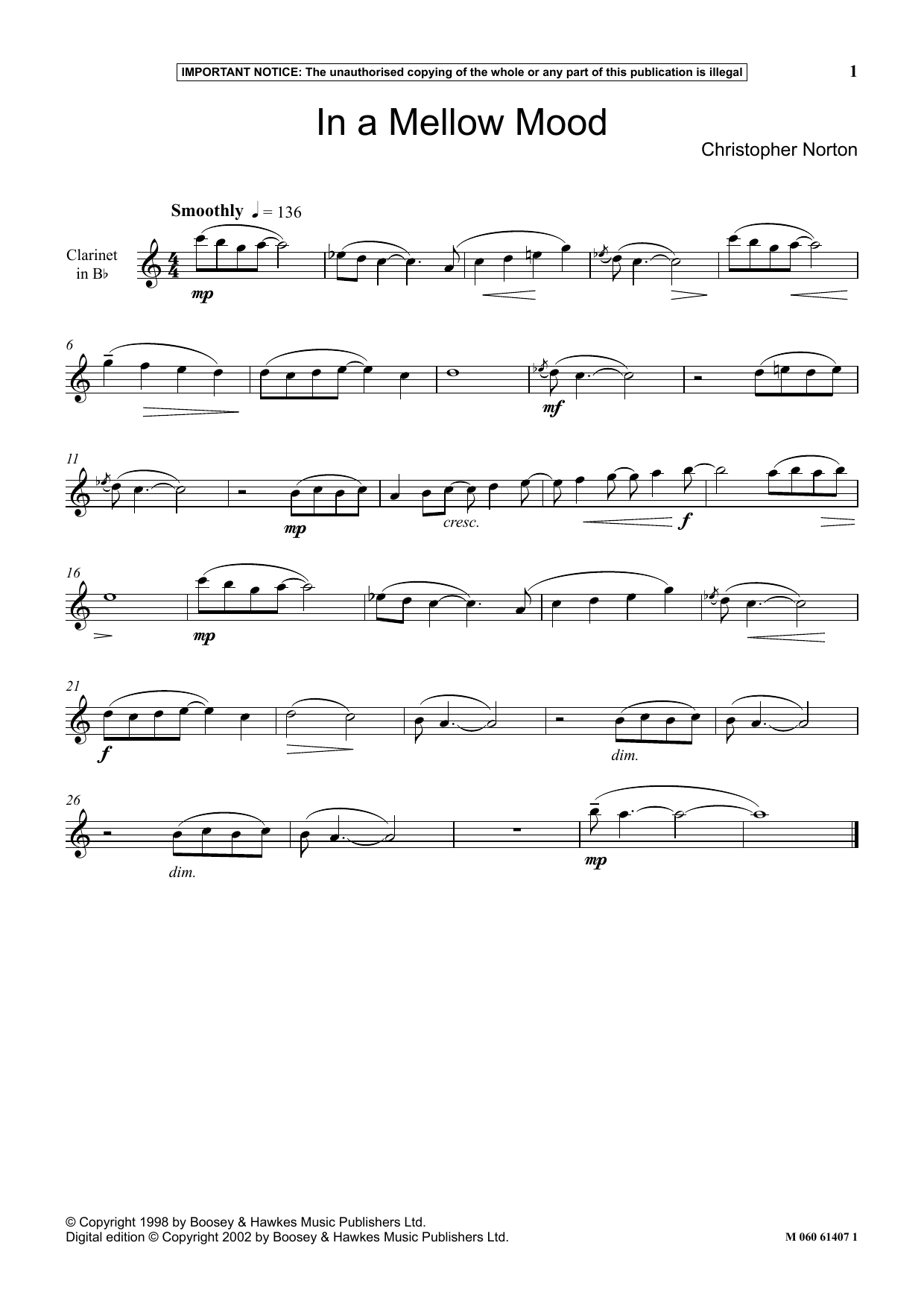 Christopher Norton In A Mellow Mood Sheet Music Notes & Chords for Instrumental Solo - Download or Print PDF