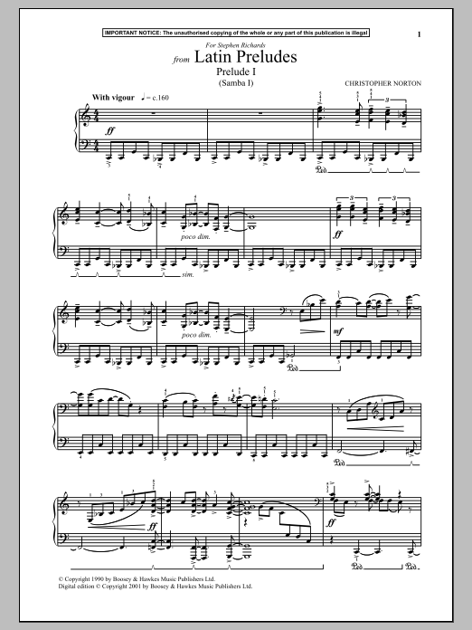 Christopher Norton Latin Preludes, Prelude I (Samba I) Sheet Music Notes & Chords for Piano - Download or Print PDF