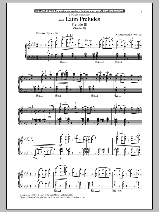 Christopher Norton Latin Preludes, Prelude III (Samba II) Sheet Music Notes & Chords for Piano - Download or Print PDF
