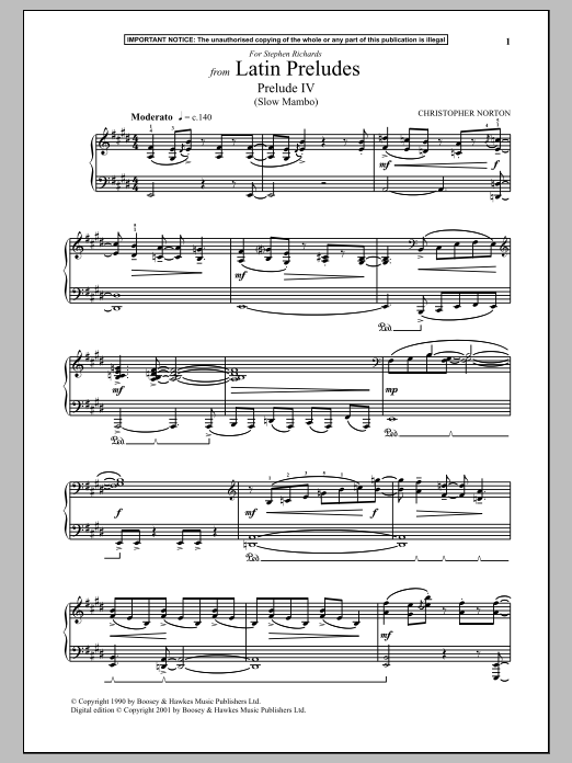 Christopher Norton Latin Preludes, Prelude IV (Slow Mambo) Sheet Music Notes & Chords for Piano - Download or Print PDF