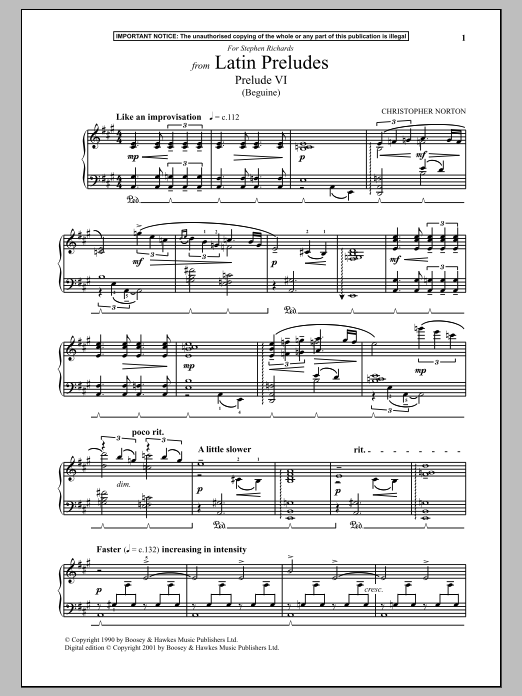 Christopher Norton Latin Preludes, Prelude VI (Beguine) Sheet Music Notes & Chords for Piano - Download or Print PDF