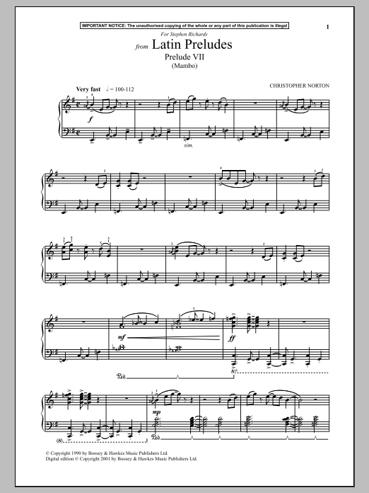 Christopher Norton Latin Preludes, Prelude VII (Mambo) Sheet Music Notes & Chords for Piano - Download or Print PDF Christopher Norton Latin Preludes, Prelude VII (Mambo) Sheet Music Notes & Chords for Piano - Download or Print PDF