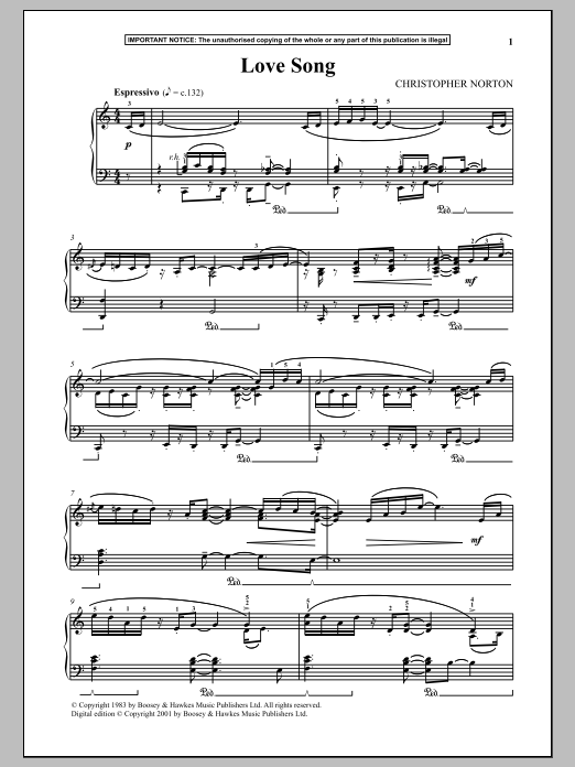 Christopher Norton Love Song Sheet Music Notes & Chords for Piano - Download or Print PDF Christopher Norton Love Song Sheet Music Notes & Chords for Piano - Download or Print PDF