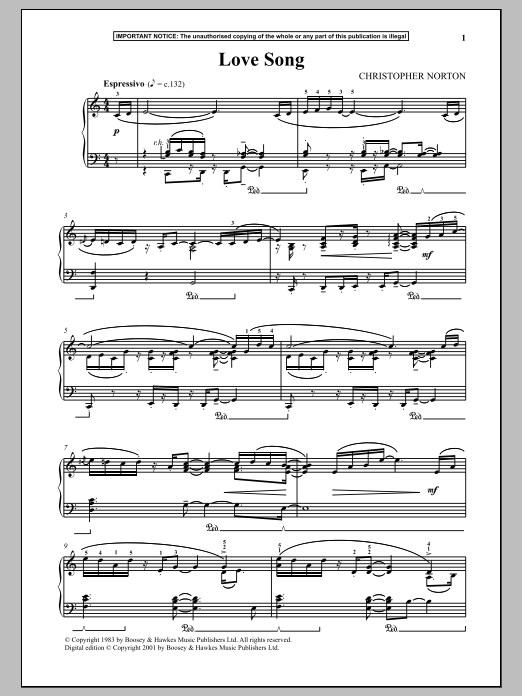 Christopher Norton Love Song Sheet Music Notes & Chords for Piano - Download or Print PDF
