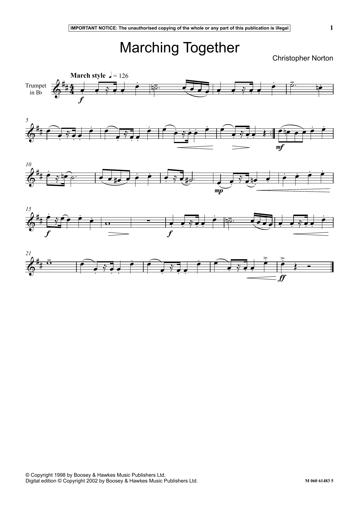Christopher Norton Marching Together Sheet Music Notes & Chords for Instrumental Solo - Download or Print PDF