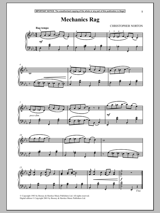 Christopher Norton Mechanics Rag Sheet Music Notes & Chords for Piano - Download or Print PDF