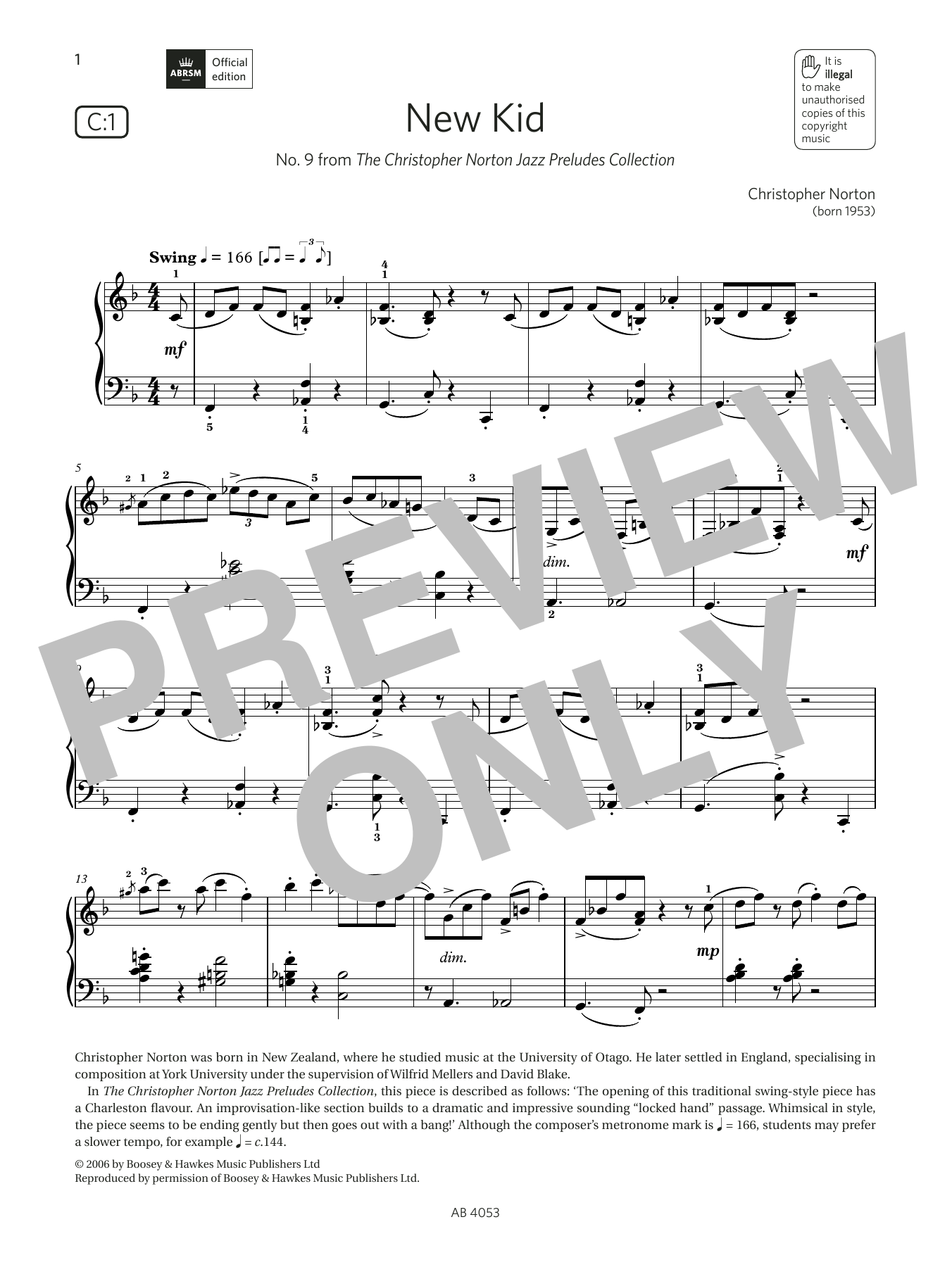 Christopher Norton New Kid (Grade 7, list C1, from the ABRSM Piano Syllabus 2023 & 2024) Sheet Music Notes & Chords for Piano Solo - Download or Print PDF