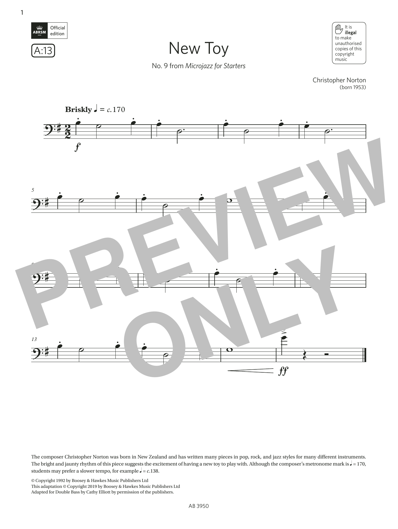 Christopher Norton New Toy (Grade Initial, A13, from the ABRSM Double Bass Syllabus from 2024) Sheet Music Notes & Chords for String Bass Solo - Download or Print PDF