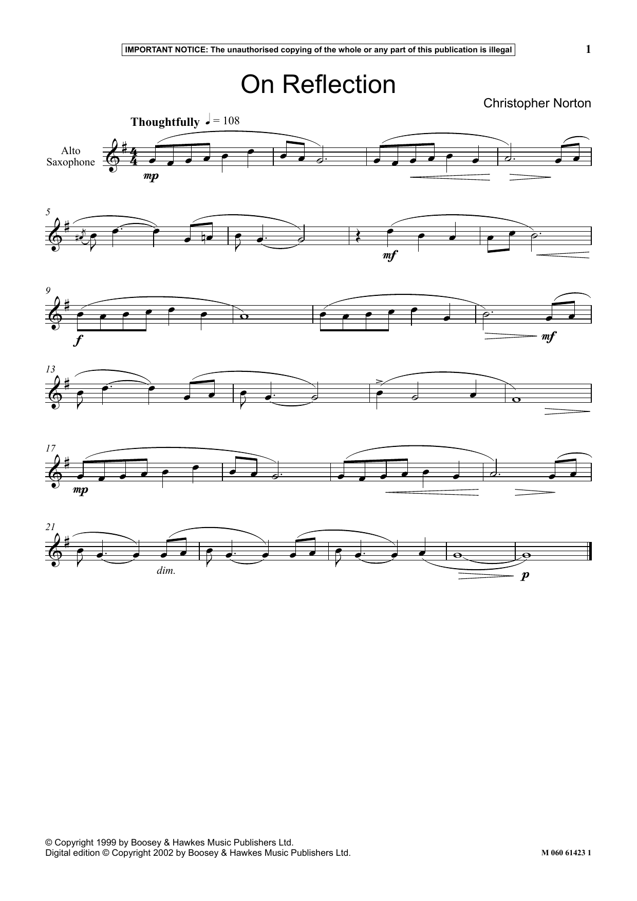 Christopher Norton On Reflection Sheet Music Notes & Chords for Instrumental Solo - Download or Print PDF