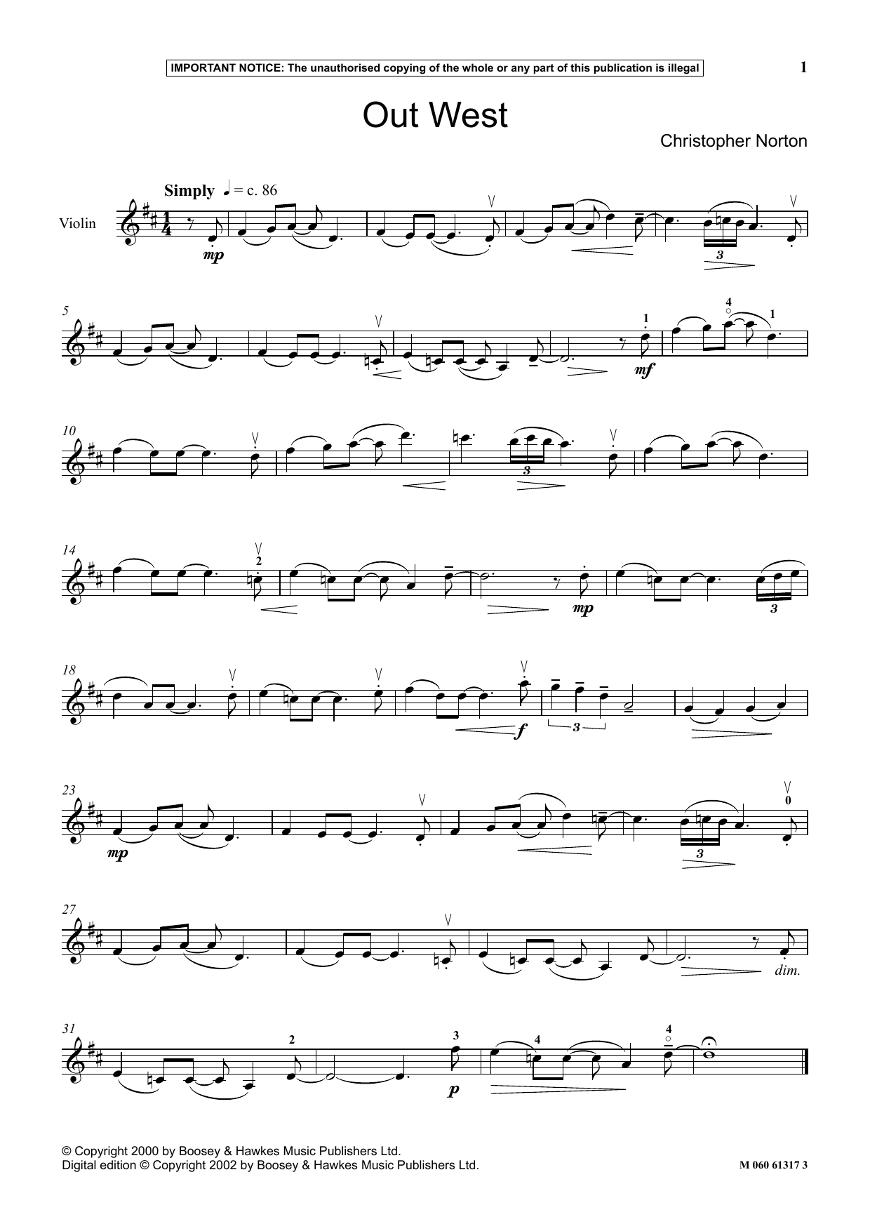 Christopher Norton Out West Sheet Music Notes & Chords for Instrumental Solo - Download or Print PDF