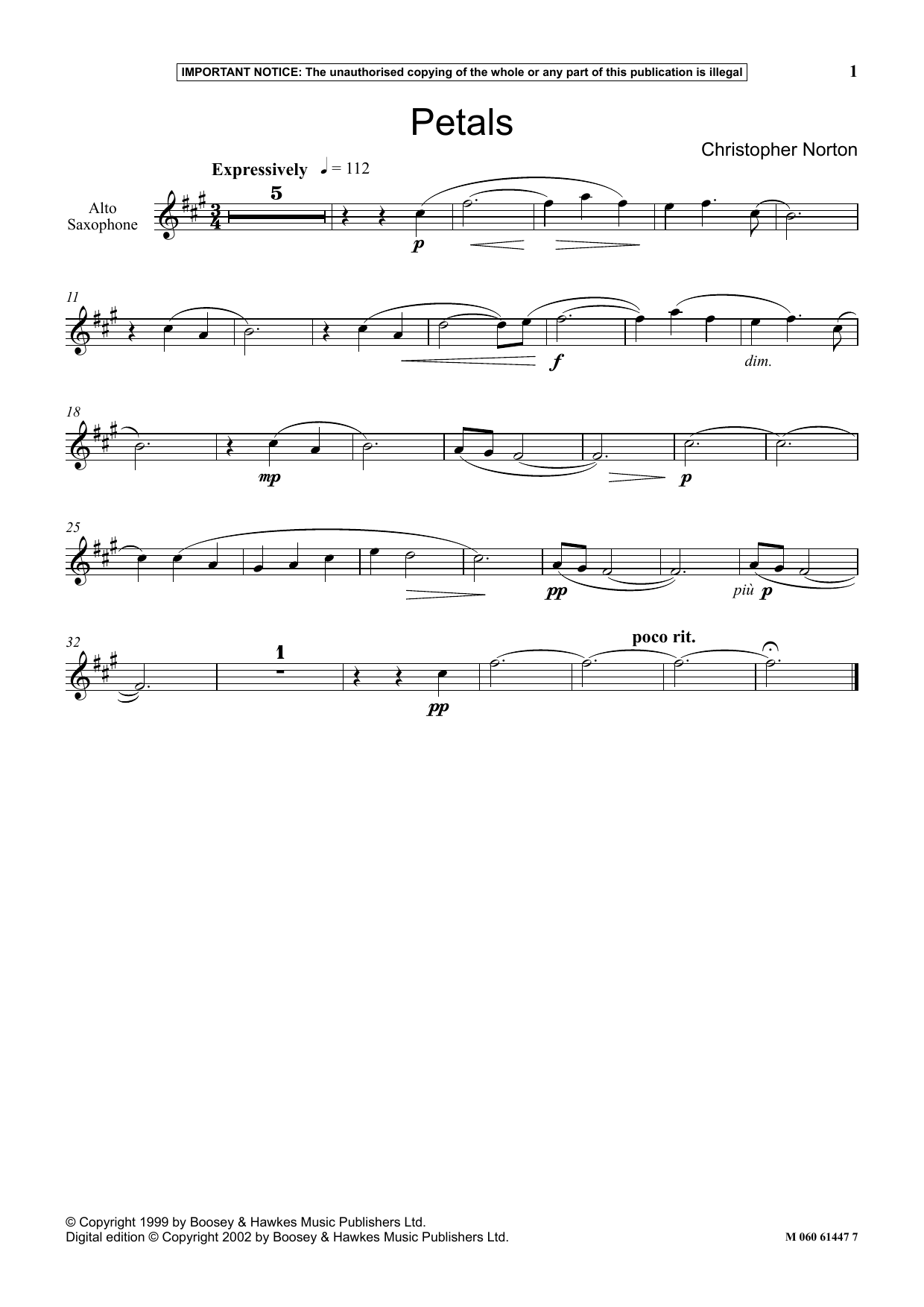 Christopher Norton Petals Sheet Music Notes & Chords for Instrumental Solo - Download or Print PDF