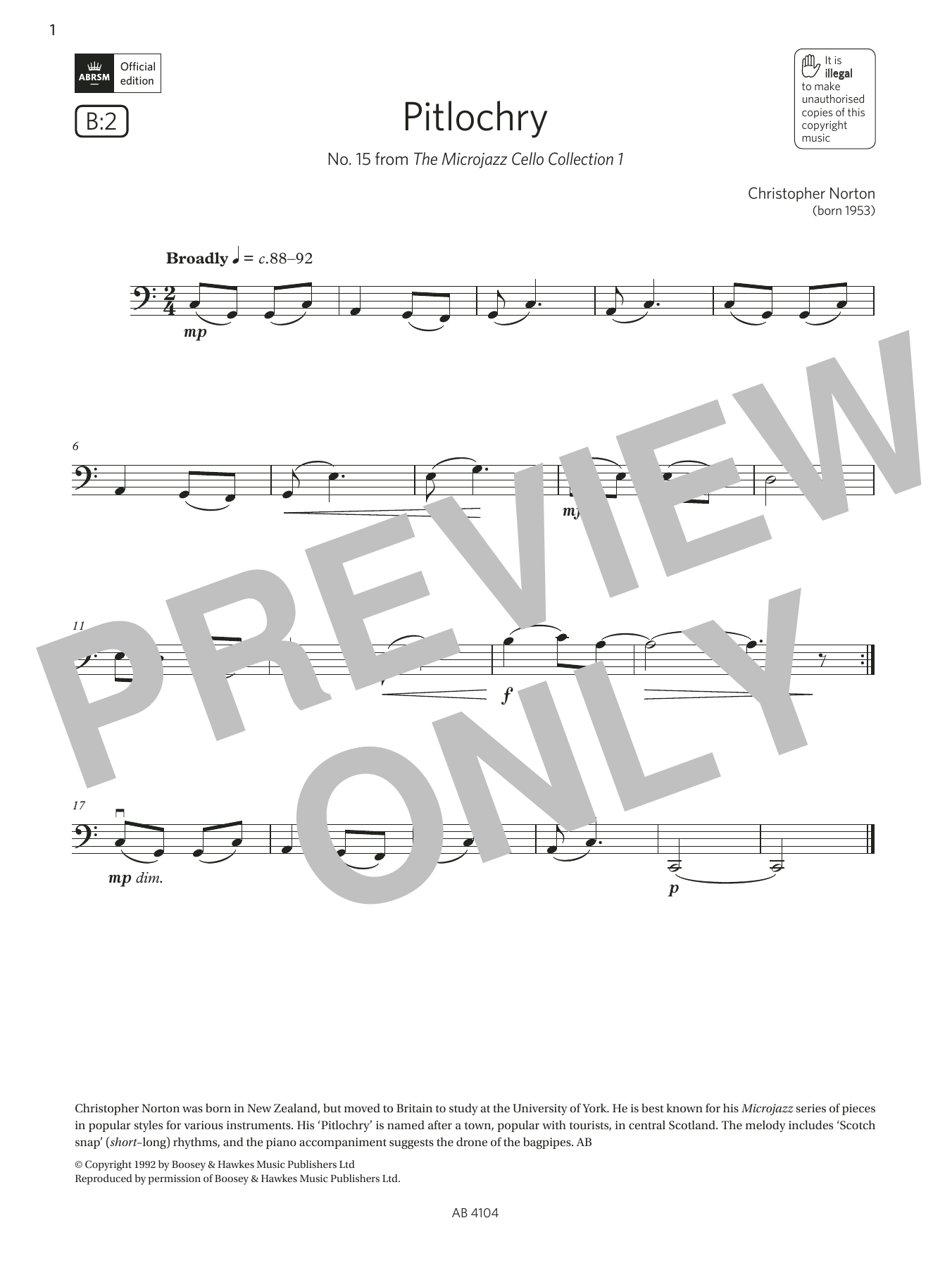 Christopher Norton Pitlochry (Grade 1, B2, from the ABRSM Cello Syllabus from 2024) Sheet Music Notes & Chords for Cello Solo - Download or Print PDF