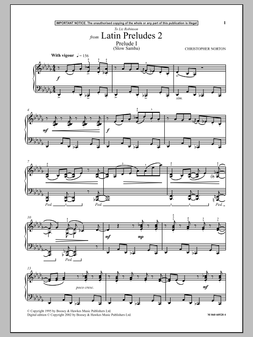 Christopher Norton Prelude I (Slow Samba) (from Latin Preludes 2) Sheet Music Notes & Chords for Piano - Download or Print PDF