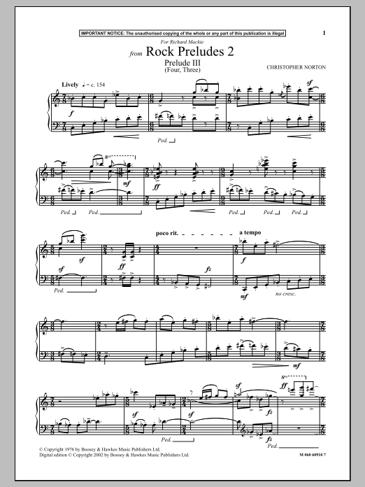Christopher Norton Prelude III (Four, Three) (from Rock Preludes 2) Sheet Music Notes & Chords for Piano - Download or Print PDF