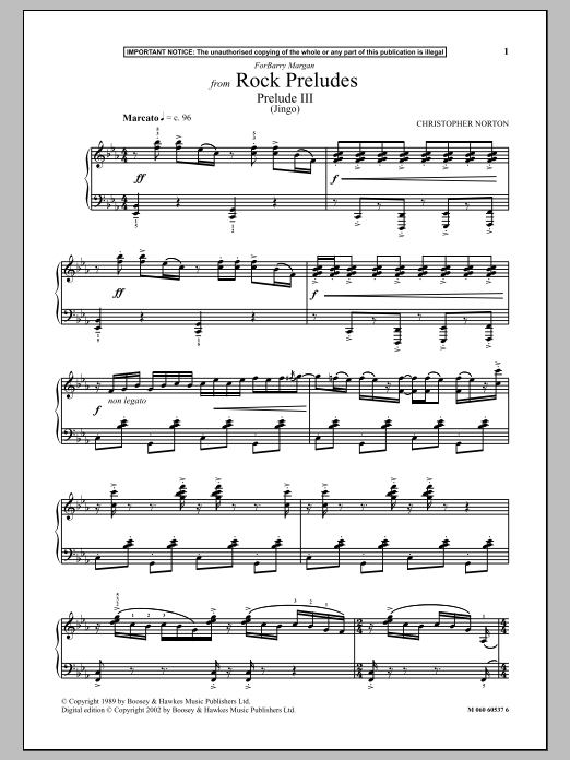 Christopher Norton Prelude III (Jingo) (from Rock Preludes) Sheet Music Notes & Chords for Piano - Download or Print PDF
