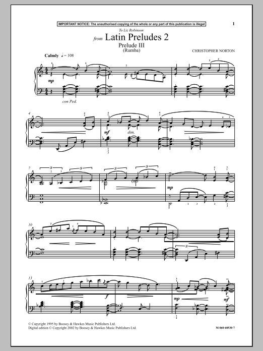 Christopher Norton Prelude III (Rumba) (from Latin Preludes 2) Sheet Music Notes & Chords for Piano - Download or Print PDF