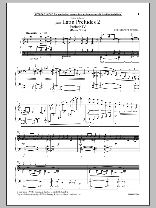 Christopher Norton Prelude IV (Bossa Nova) (from Latin Preludes 2) Sheet Music Notes & Chords for Piano - Download or Print PDF