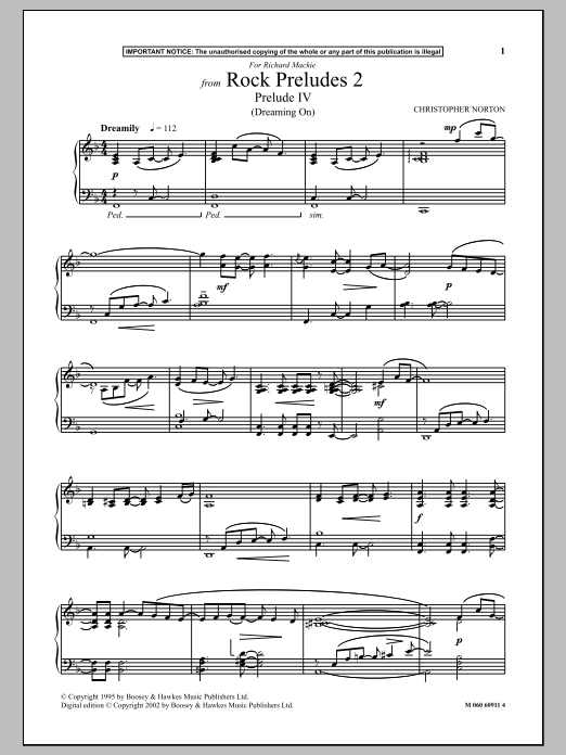 Christopher Norton Prelude IV (Dreaming On) (from Rock Preludes 2) Sheet Music Notes & Chords for Piano - Download or Print PDF Christopher Norton Prelude IV (Dreaming On) (from Rock Preludes 2) Sheet Music Notes & Chords for Piano - Download or Print PDF